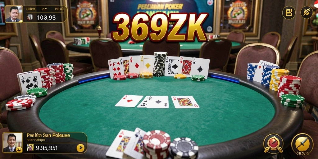 Tampilan gameplay menarik dalam 369ZK dengan aksi Poker yang seru.