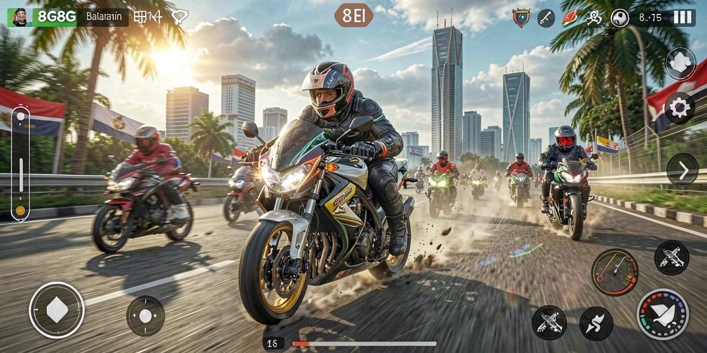 Tampilan gameplay seru dari balapan motor di 8G8G.