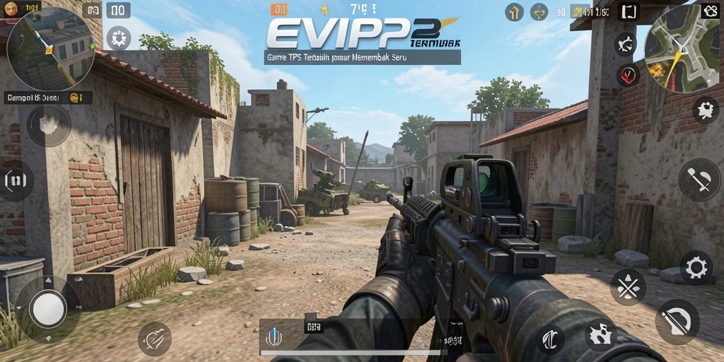Tangkapan layar utama EVIP2 menunjukkan aksi menembak intens dalam gameplay TPS.