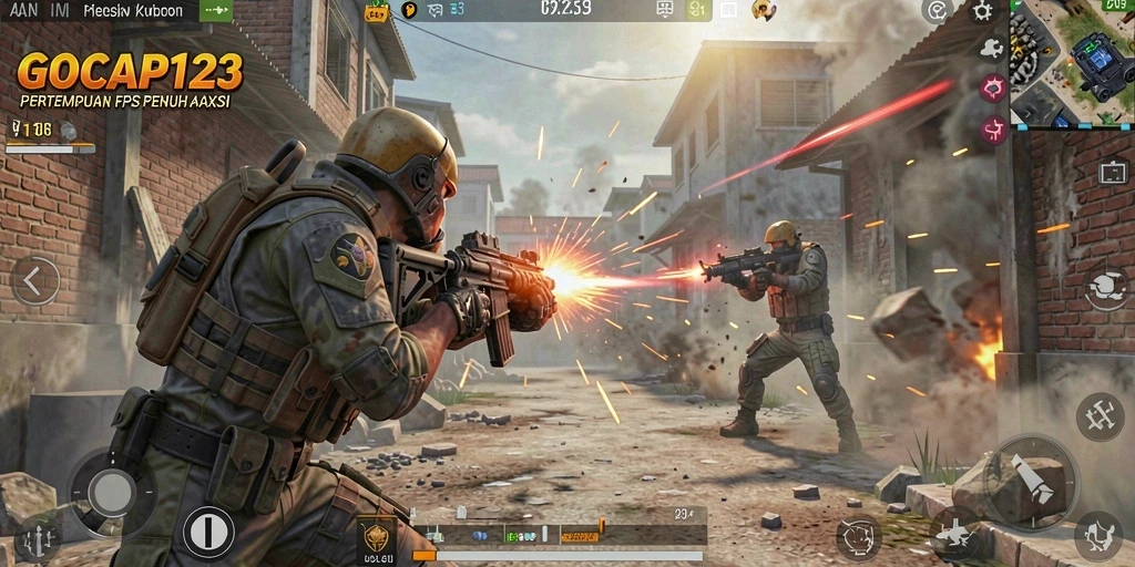 Screenshot menampilkan aksi seru dalam permainan GOCAP123 dengan grafis FPS yang memukau.