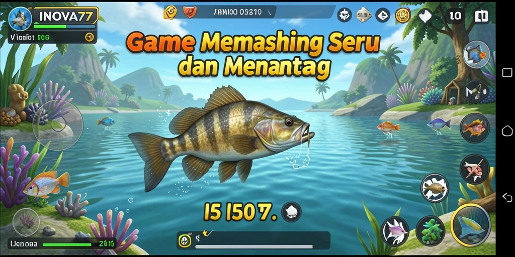 Screenshot gameplay INOVA77 yang menampilkan aksi memancing yang seru.
