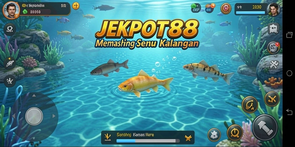 Tampilan screenshot gameplay JEKPOT88 yang menampilkan aktivitas memancing yang seru.