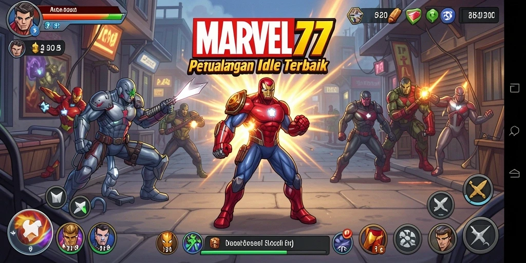 Tampilan gameplay idle yang menarik dalam MARVEL77.