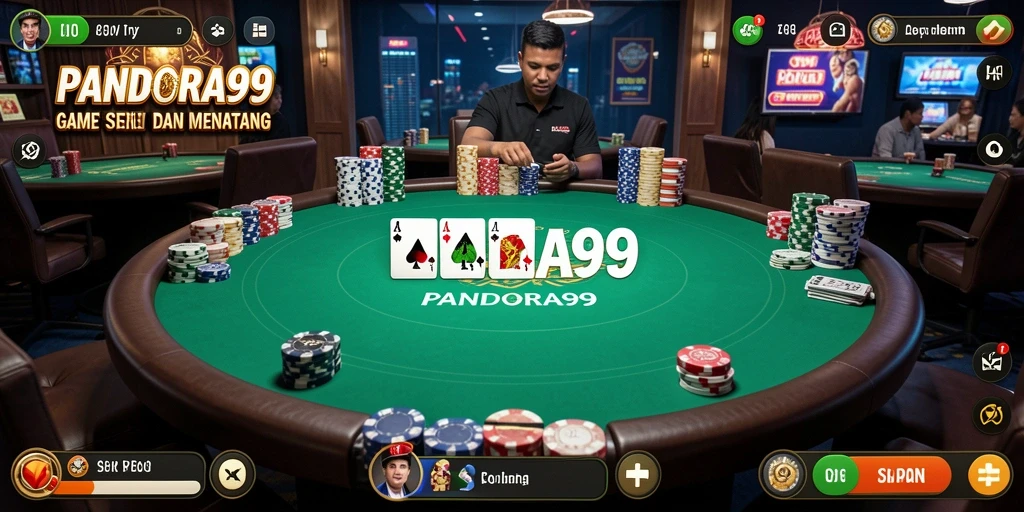 Tampilan gameplay seru di PANDORA99 dengan pengalaman poker yang mendebarkan.