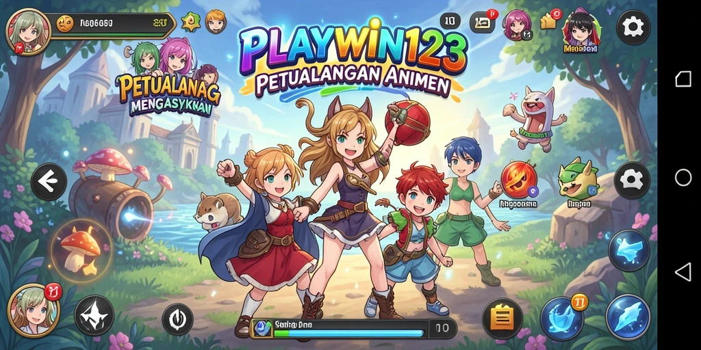 Screenshot dari gameplay PLAYWIN123 yang penuh aksi dan karakter Anime.
