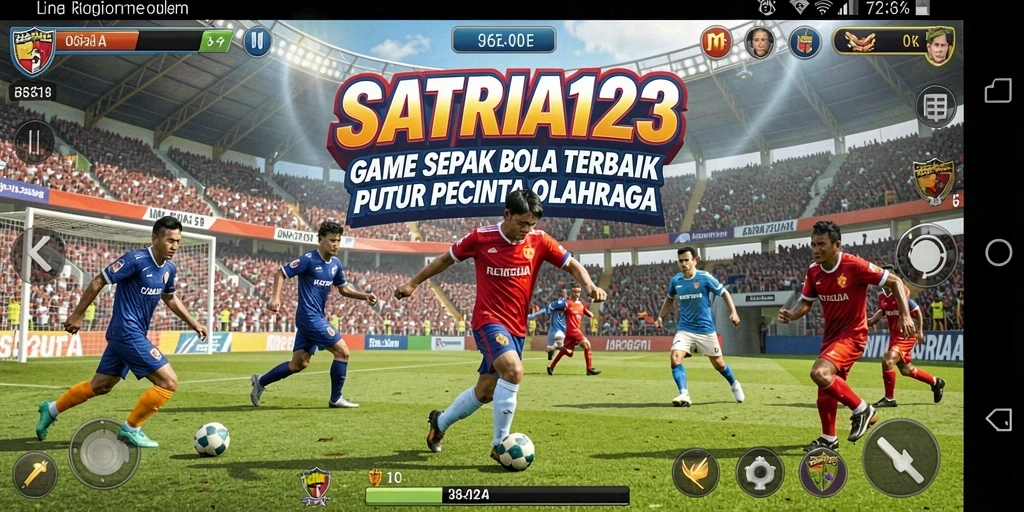Tampilan gameplay SATRIA123 yang menggambarkan aksi sepak bola.