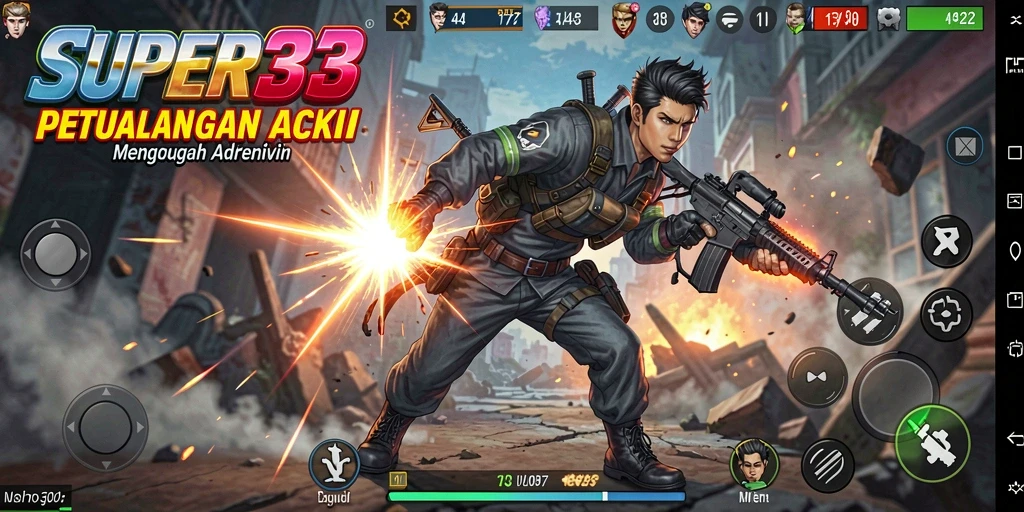 Tampilan gameplay SUPER33 dengan aksi yang intens dan grafik menawan.