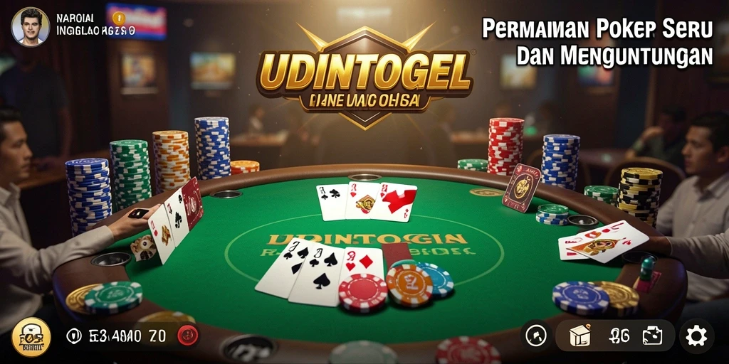Screenshot gameplay UDINTOGEL menampilkan aksi poker yang menarik.