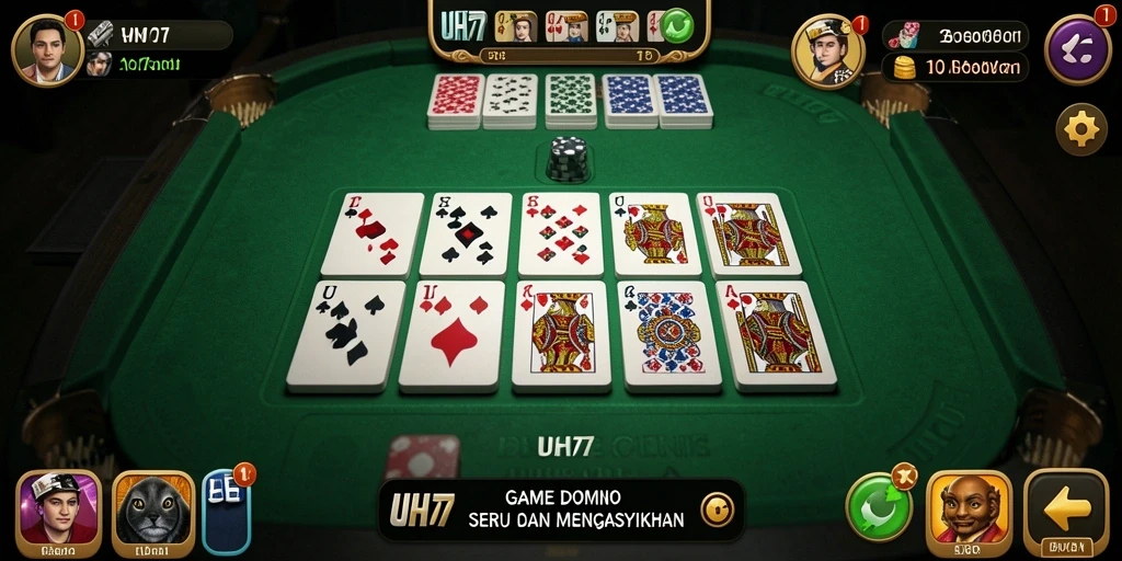Screenshot gameplay UH77 yang menunjukkan keseruan bermain domino.