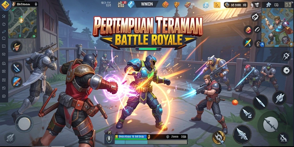 Screenshot utama WINIDN menampakkan duel intens di arena Battle Royale.