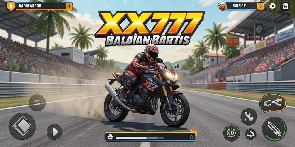 Tampilan dinamis gameplay balapan motor yang seru.