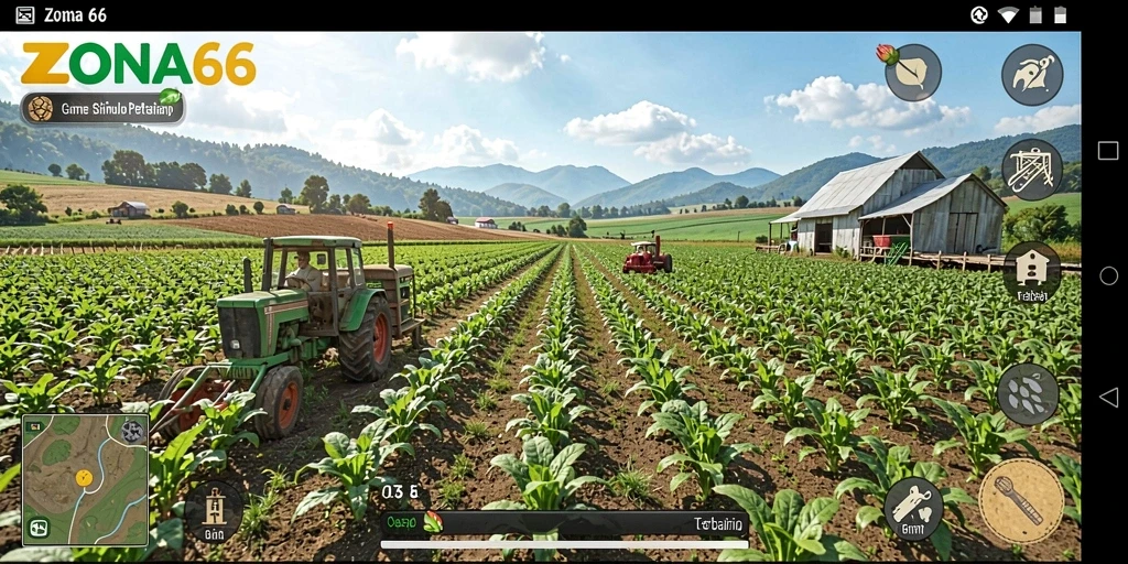 Tampilan gameplay yang seru di ZONA66 dengan kebun yang rimbun.